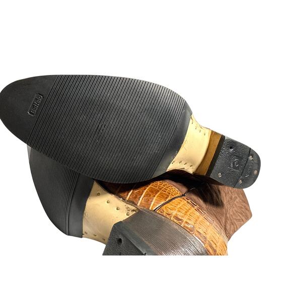 Men’s Custom Made Western Cowboy Boots Croc Embossed Leather Brown US 9.5 New - Picture 10 of 13